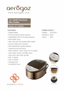 Aerogaz 1.8L Multi Functional Rice Cooker(AZ-1808RC)