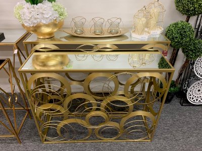 Gold long console with mirror top