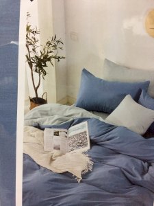 QUEEN BED STONEBLUE Color Fitted BedSheet + 2 Pillowcases SET plus Optional Bolster Case Cover