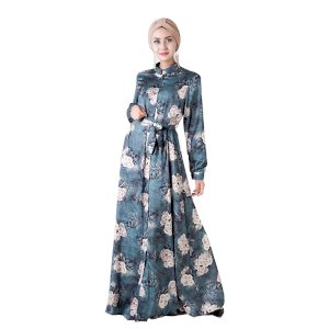 Nijah Plus Size Oriental Floral Print Abaya Long Sleeve Maxi Dress