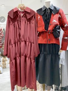 PLEATED FLAP COLLAR TIERED DRESS