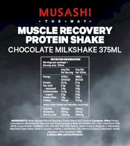 Musashi Muscle Recovery Protein Shake / Drink Chocolate 375ml (Box of 6)